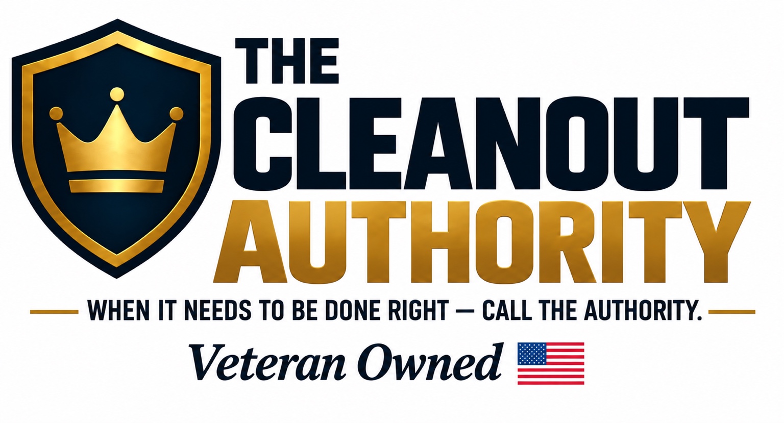 The Cleanout Authority crown-shield logo — Veteran Owned, with American flag